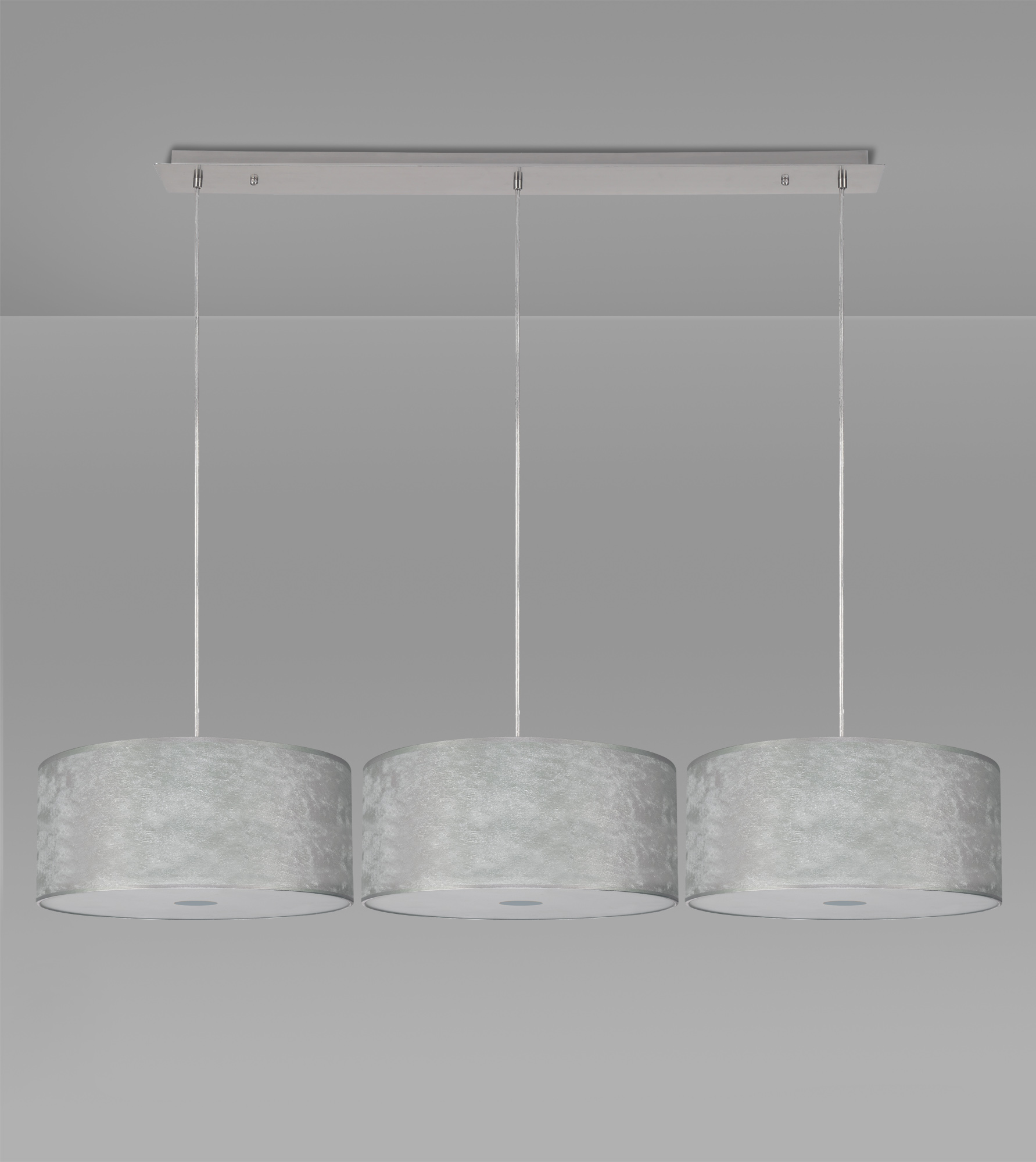 Baymont 40cm Shade 2m 3 Light Pendant Polished Chrome, Silver Leaf, Frosted Diffuser DK0804  Deco Baymont CH SL